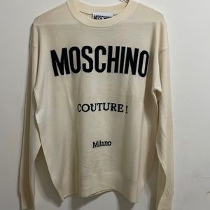 Moschino cream knitted logo crewneck sweater